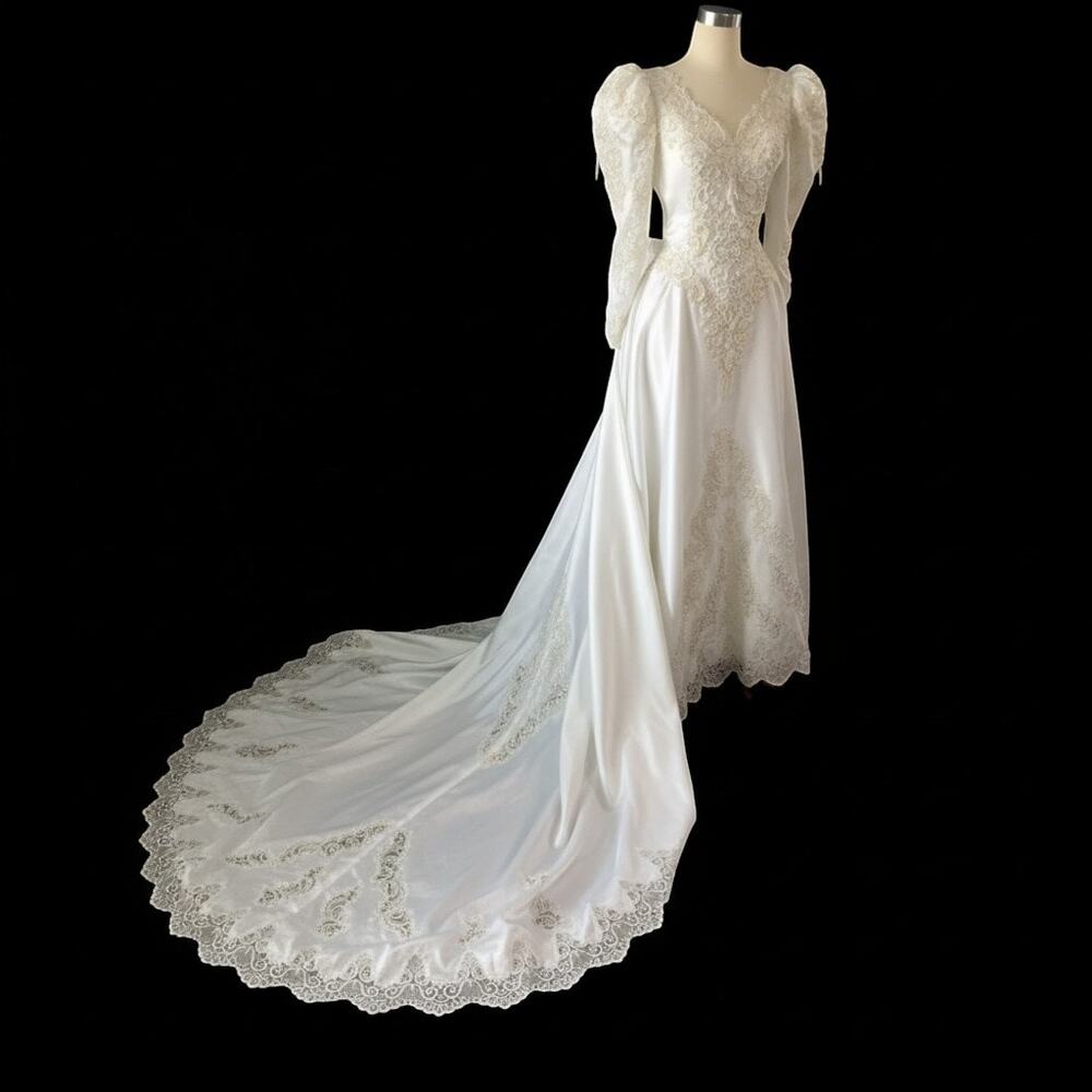 Vintage Mori Lee Morilee White Satin Beaded Wedding Gown